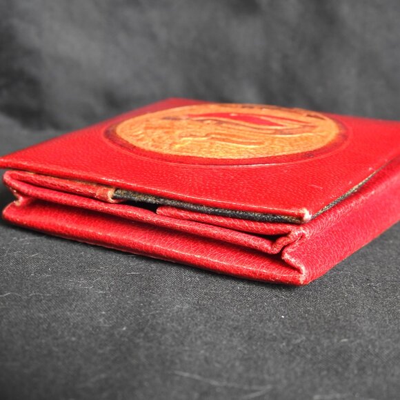 Expandable Red Leather Coin Purse Embossed Design Penguin - Picture 5 of 7